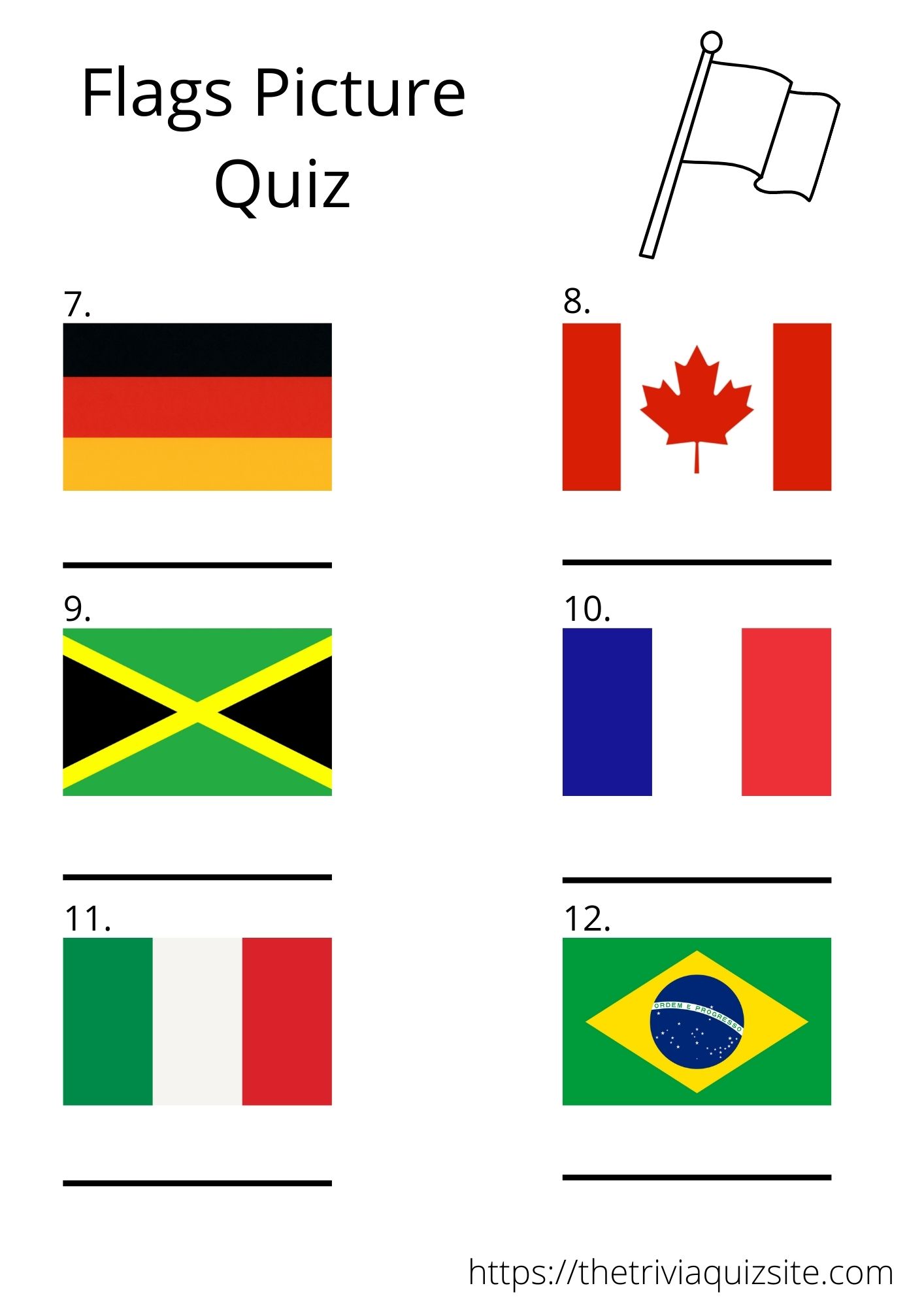 Flags Of The World Picture Quiz Free Printable The Trivia Quiz Site